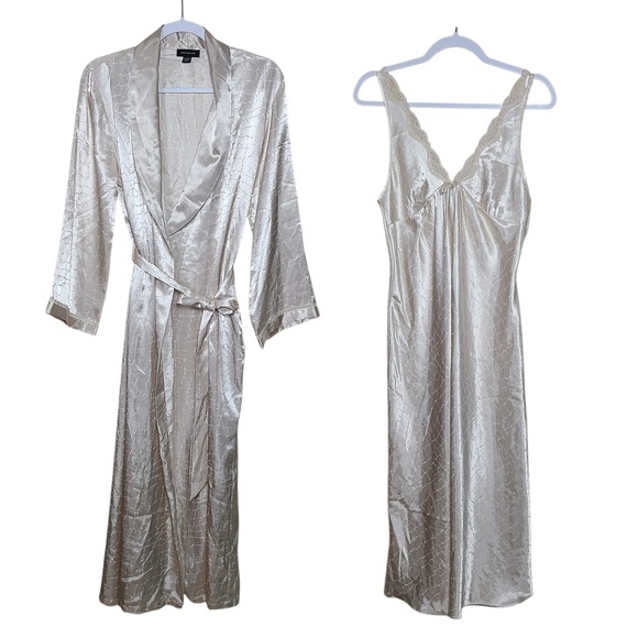 Jones New York Dresses & Skirts - Vtg Ivory Lace Babydoll Maxi Slip Gown Set M Chemise Quiet Lux‎ Coquette Bridal